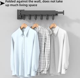 Inschuifbaar wanddroogrek voor kleding met haken - ruimtebesparend en opvouwbaar 85 cm/115 cm — thumbnail 4