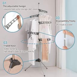Inklapbaar Droogrek met Verstelbare Hangers - Ruimtebesparend Kledingrek voor Overhemden, Jassen en Hoeden — thumbnail 3