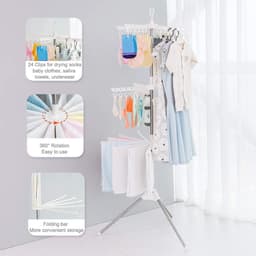 Opvouwbaar kleding droogrek met 24 Clips en 32 Handdoeken Stangen - Ruimtebesparende Staande Kledinghanger voor Babykleding, Sokjes en Luiers — thumbnail 3