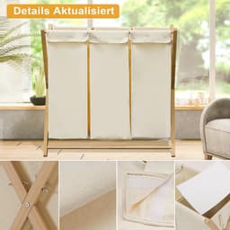 Wasmand - 3 vakken en 2 afneembare zakken - geschikt voor badkamer slaapkamer woonkamer — thumbnail 3