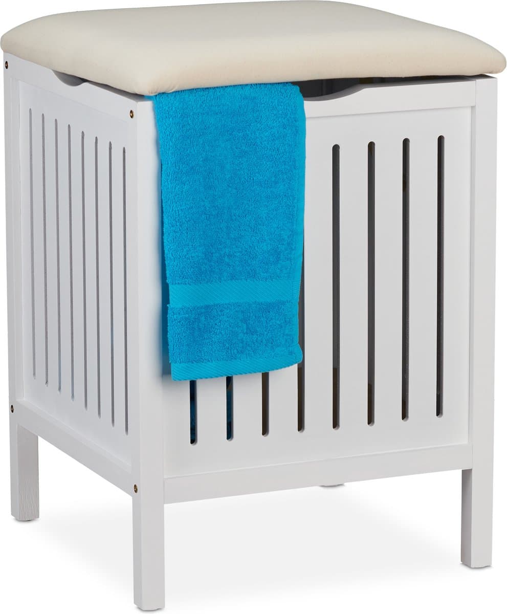 wasmand kruk - 40 liter - hout - 55 x 41 x 41 cm - badkamerkruk - op poten — afbeelding 1