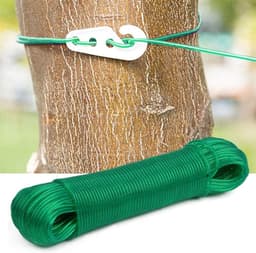 Buitenwaslijn - Kunststof Gecoat - Robuust Stalen Kabel - Scheurbestendig - Huis Tuin Camping - 50m Groen Waslijndraad met stalen kern — thumbnail 4