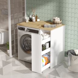 SA1 Badkamerkast | 100% MELAMINE | Walnoot, Wit - Emob - Wasmachine Ombouw - Wit; Bruin - Melamine; Spaanplaat — thumbnail 3