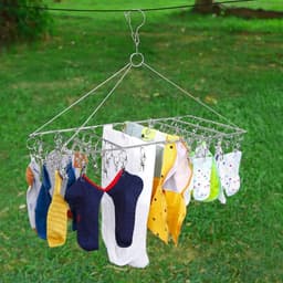 Grote opvouwbare kledingdroogrek - 2 stuks - roestvrijstalen wasdroogrek met 104 clips - sokken, luiers, ondergoed, lingerie, hoed, masker, kruiden — thumbnail 2