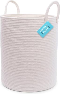 Wasmand Witte Grote Opbergmand - Deken Mand - Baby Wasmand - Opslag van geweven mand - Strijkmand - Speelgoed Opbergmand - Katoenen Touwmand - Vuile Kleren Mand - Afmetingen 38x45cm wasmand — thumbnail 1