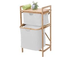 Cosmo Casa Wasmand - Plank wasmand wasrek badkamerrek opslag - Bamboe 84x44x34cm 72l - Crème - Wit