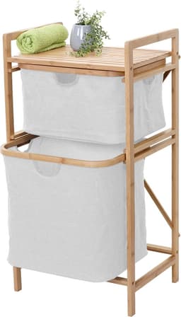 Cosmo Casa Wasmand - Plank wasmand wasrek badkamerrek opslag - Bamboe 84x44x34cm 72l - Crème - Wit — thumbnail 1