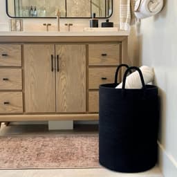Wasmand, gevlochten, grote wasmand, opbergmand met handvat, kinderkamer, touw, katoenen mand, handdoekmand voor badkamer, woonkamer, mand voor dekens babyspeelgoed, 38 x 50 cm, zwart — thumbnail 3