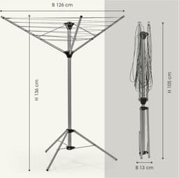 Droogmolen inklapbaar droogrek voor binnen en buiten weerbestendig en licht in 4 standen in hoogte verstelbaar ca. 14 cm x 11 cm x 131 cm [aluminium] — thumbnail 5