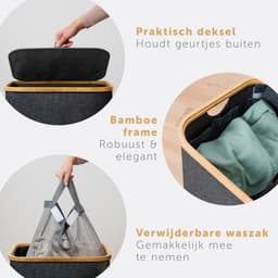 Blumtal Wasmand 150L - Wasmand met 3 uitneembare waszakkken - Wasmand met 3 vakken - Smalle wasmand - Flesverzamelaar - Wasmand met deksel - Zwart — thumbnail 4