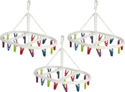 Wasgoed droogcarrousel/droogmolen - 3x - 20 clips/knijpers - multi kleuren - kunststof - 29 x 42 cm — thumbnail 1