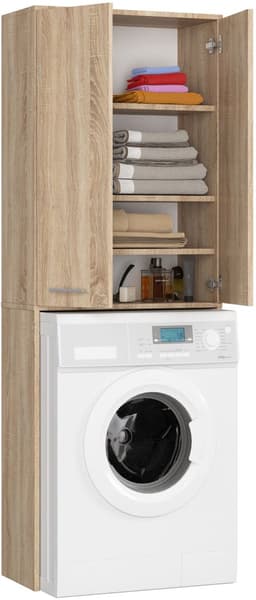 Badkamerkast voor Wasmachine FIN / Hoge Wasmachinekast met 2 Deuren / AKORD Furniture Factory / Sonoma Eik / 64 x 180 x 30 cm — thumbnail 4