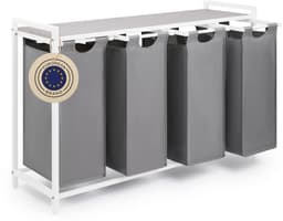 Blumtal Wasmand met 4 vakken - Wasmand met betonlook plank - Metalen frame - Wasmand met poten - Wit en grijs — thumbnail 1