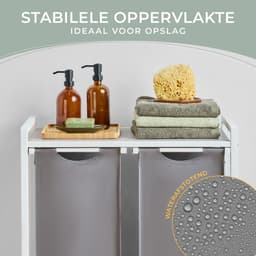 Blumtal Wasmand met 2 vakken - Wasmand met betonlook plank - Metalen frame - Wasmand met poten - Wit en grijs — thumbnail 2
