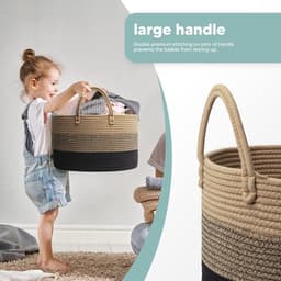 Wasmand voor dekens, 32 liter, gevlochten wasverzamelaar, katoenen touw, opvouwbare veelzijdige opbergmand met handvat, geschikt voor woonkamer en slaapkamer (3 tinten, bruin) — thumbnail 2