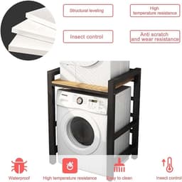 Wasmachine Standaard – Wasmachine Verhoger – Droger Steun – Opbouwmeubel – Stapelrek – Verstelbare Hoogte – Stevig Smeedijzer Met Walnoot Afwerking — thumbnail 4