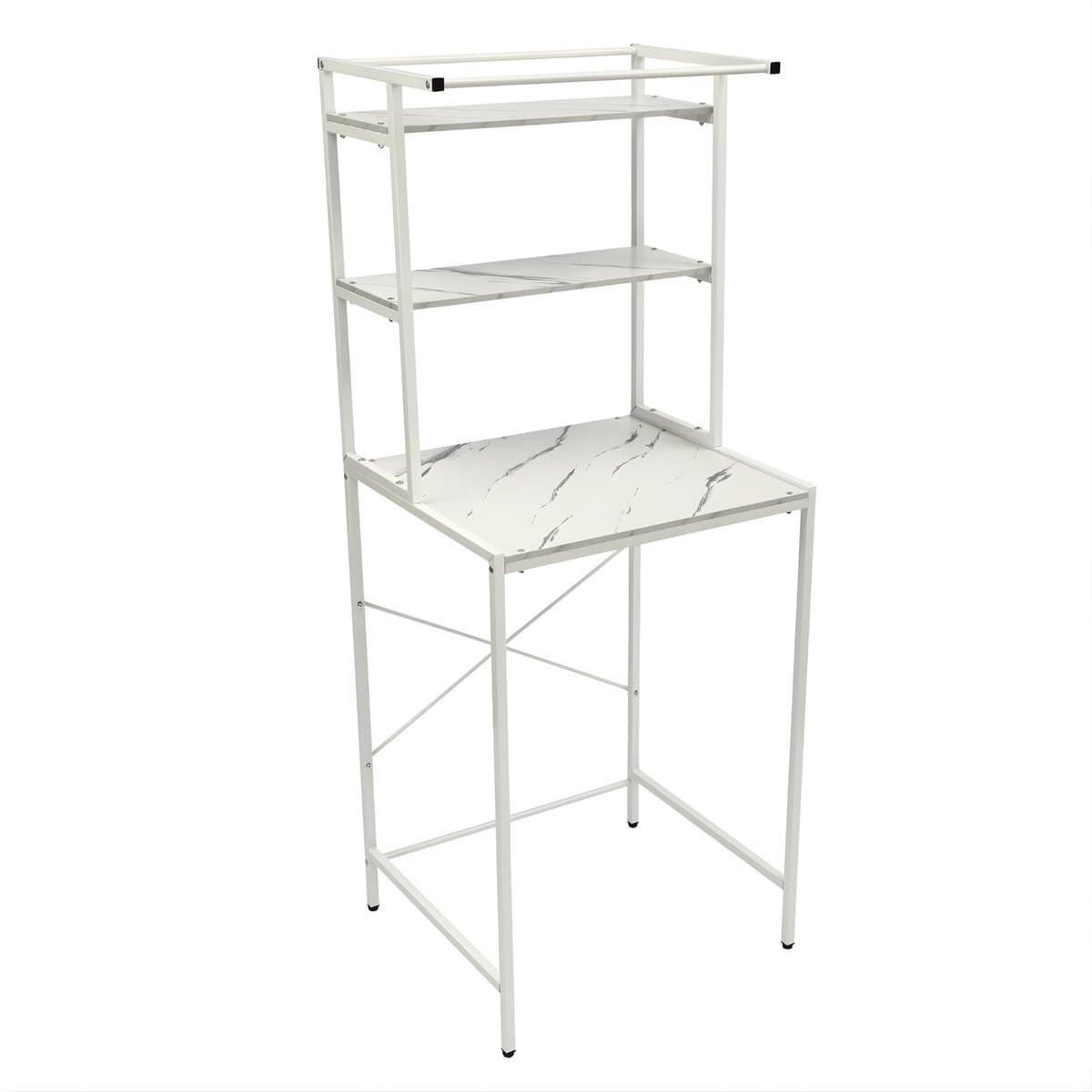 Wasmachine en Droger Opbergrek – Verstelbaar Badkamer Organizer Rek met Verstelbare Voeten – Ruimtebesparend Opslagsysteem 69 x 60 x 176,5 cm – Wit & Marmer — afbeelding 1