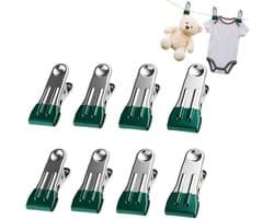 Stevige Wasknijpers - Kleding Klemmen - Kleding Drogen - Roestvrij Staal - 8 Stuks - Groen