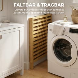 HOMCOM Wasmand-Bamboe, Polyester-55L x 36B x 64,2H cm-Natuurlijk hout + Crèmewit — thumbnail 4