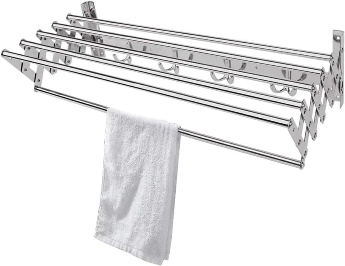 Waslijn Uitschuifbaar - Droogrek Opvouwbaar - Kleding Drogen - Muurbevestiging Ruimtebesparend - 60 cm - Zilver — afbeelding 1