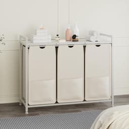 Wasmand 3 vakken, 145L wassorteerder, verrijdbare waswagen – voor wasruimte, slaapkamer, badkamer – wit — thumbnail 3