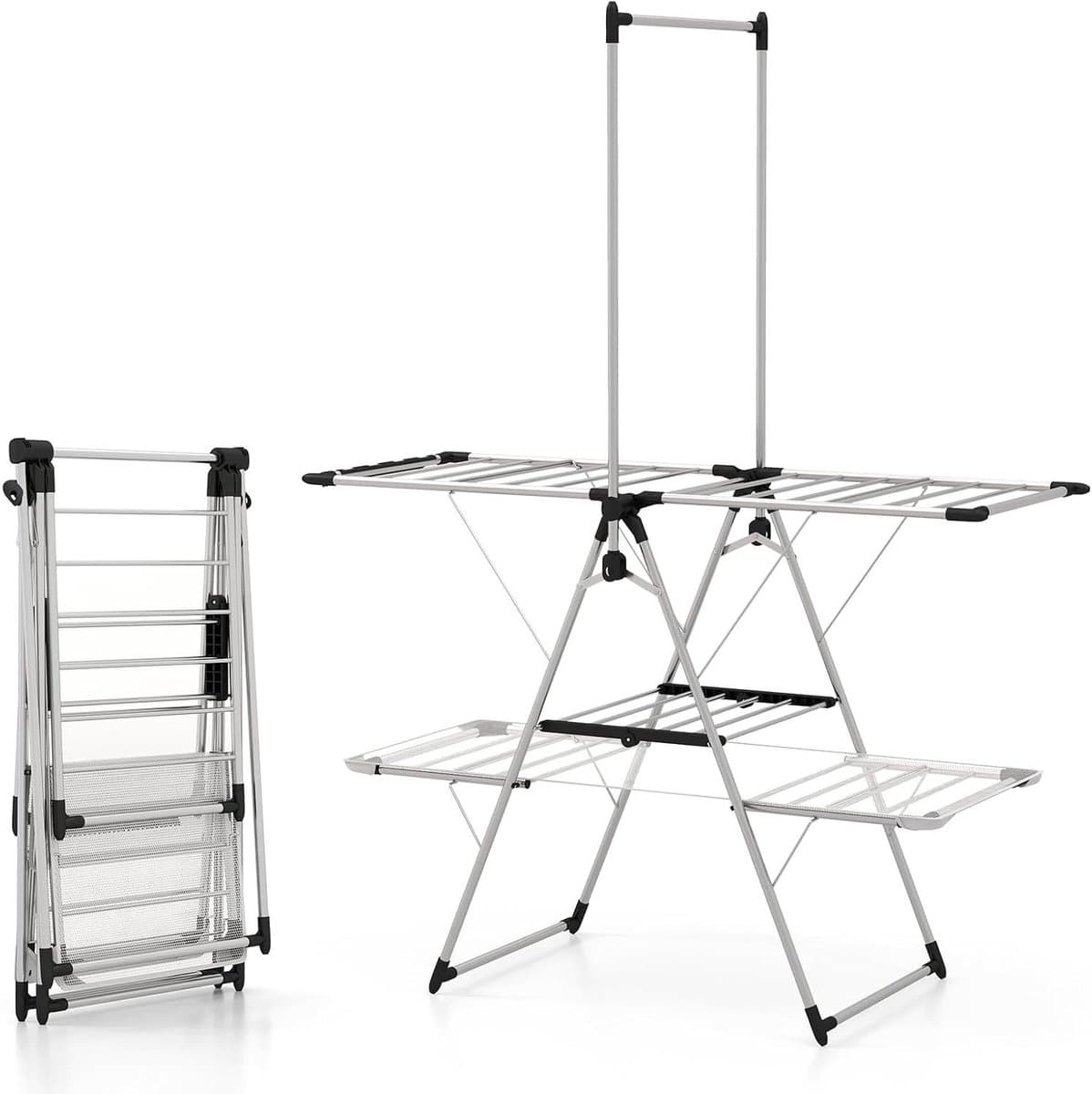 Opvouwbare Kleding Airer - Droogtoren Staande Droger - Kleding Drogen - Verstelbare Vleugels - 138x63x182cm - Zilver — afbeelding 1