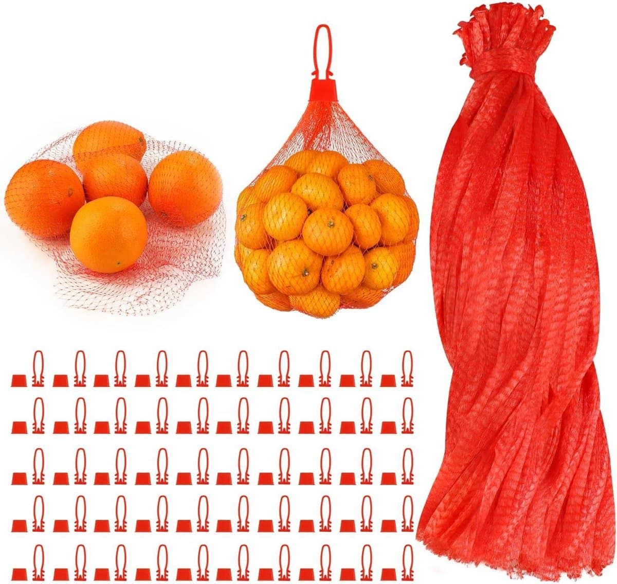 Herbruikbare Gaaszakken - Net Tassen Opbergen - Groenten Fruit Bewaren - Ademend Mesh Design - 50 cm 100 stuks - Rood — afbeelding 1