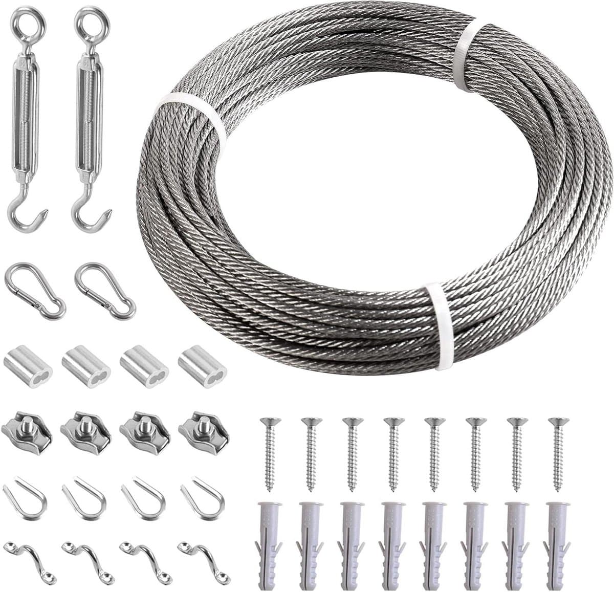 Waslijn Set - Kledinglijn Staal - Buiten Kleding Drogen - Roestvrij Staal Coating - 30 meter - Zilver — afbeelding 1