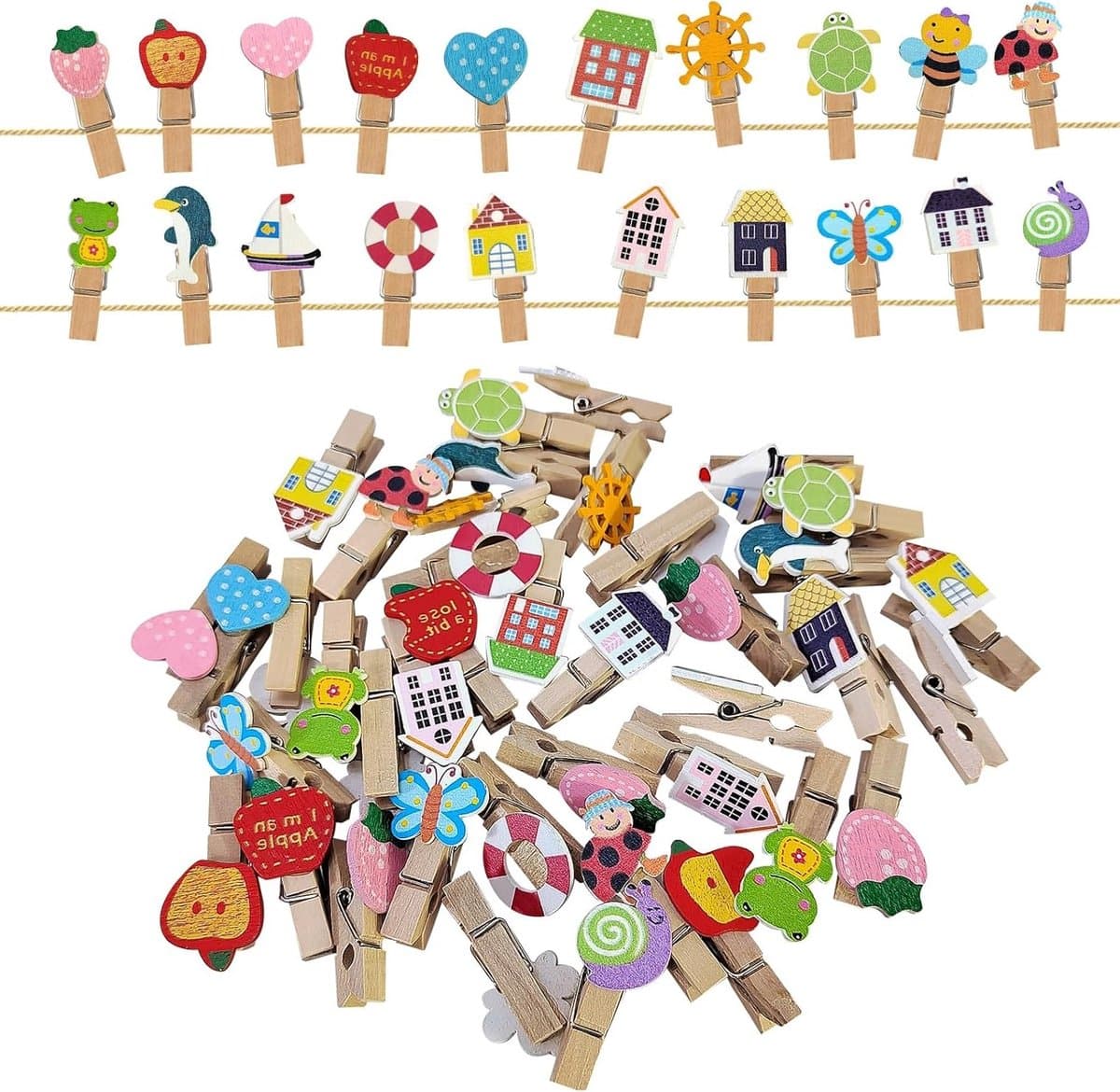 Schattige houten mini knijpers voor kinderen - 40 stuks voor foto-display, knutselen en decoratie — afbeelding 1