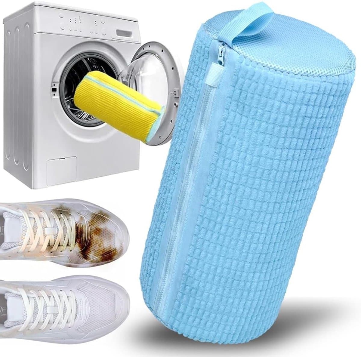 Dailygoods - Waszak voor schoenen – waszak voor schoenen met villosities, schoenentas voor wasmachine met ritssluiting, herbruikbaar, waszakken voor sneakers (blauw/verpakking 1) — afbeelding 1