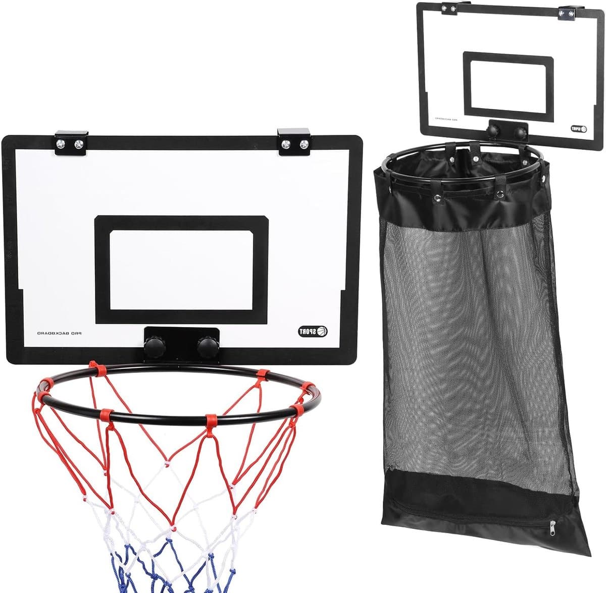Hangende wasmand in de vorm van een basketbal, ideaal voor slaapkamer, badkamer en utility room, eenvoudig te bevestigen zonder boren, 2-in-1 waszak voor efficiënt gebruik — afbeelding 1