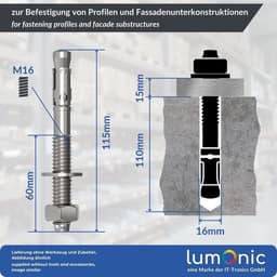 Doorsteekankers Zwaar Gebruik - Betonankers Gegalvaniseerd - Bevestigen van Constructies - Gegalvaniseerd Staal - M16 x 115mm - Zilverkleurig — thumbnail 2