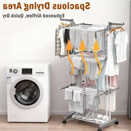 Stabiele droogtoren voor binnen en buiten, opvouwbare vleugels, ruimtebesparend, 4-laags, grote capaciteit, met wielen en roestvrij staal — thumbnail 5