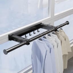 Droogrek Intrekbaar - Waslijn Wandmontage - Kleding Drogen - Geen Boren Nodig - 58-105cm - Zwart — thumbnail 3