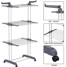4-laags Opvouwbaar Wasdroogrek met Wielen – Ruimtebesparende Wasdroogtoren met 6 Vleugels & 2 Draaibare Armen – Stevig Metalen Kledingrek voor Binnen & Buiten — thumbnail 5