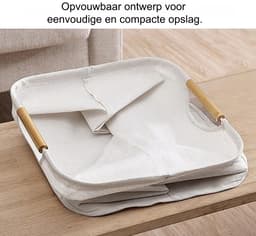 1 stuk - Wasmand - Katoen en linnen - Wasmand voor huishoudelijk gebruik - Handig - Opvouwbaar - Handzame opbergmand - Houten handvat - 40*30*60 cm - Gebroken wit — thumbnail 4