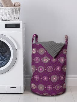 ABAKUHAUS oosterse waszak, versierd met versiering, wasmand met handvatten en trekkoord voor wasserettes, pruim en meerkleurig — thumbnail 3