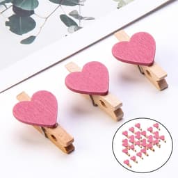 Mini fotoclips - Houten knijpers - Decoratie ophangen - Hartvormig design - 30 stuks - Roze — thumbnail 2
