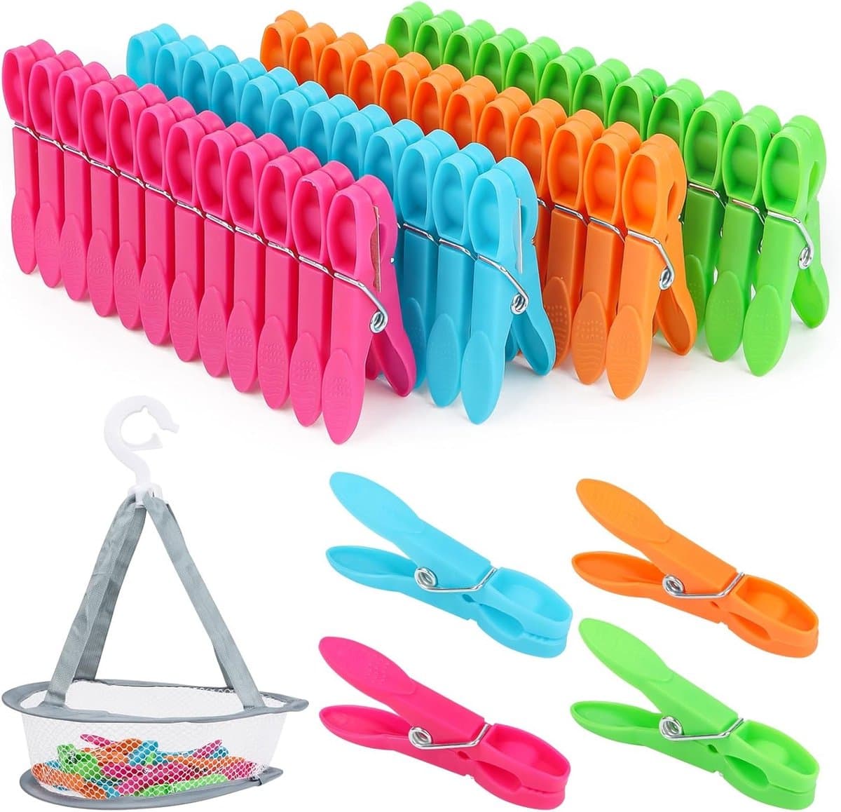 Robuuste Kledingknijpers Set van 48 Stuks met Mand, 7.3 cm Kledinghangers voor Binnen en Buiten, Ideaal voor Kleding en Sokken in 4 Kleuren — afbeelding 1