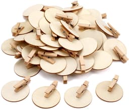 Dailygoods- Houten Klemmen 50 Stuks - 4,8 cm - Natuurlijk - Ronde Schijf - Knutselklemmen - Decoratieve Klemmen - Mini Klemmen voor Ansichtkaarten — thumbnail 1