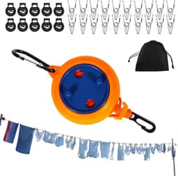 Reis waslijn - Outdoor drooglijn - Kleding drogen - Intrekbaar en verstelbaar - 10 meter - Oranje — thumbnail 1