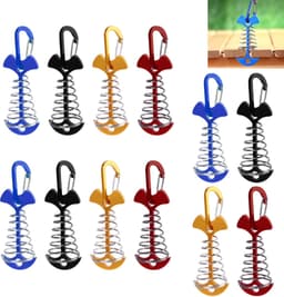 12 stuks - Verlengde, veerbelaste grondpinnen - Verstelbare grondpinnen- Draagbare, windbestendige grondankers - Tentgrondpinnen - Goud, zwart, blauw, rood - 77*36 mm - Met karabijnhaak - Geschikt voor campingterrassen,buitenluifels — thumbnail 1