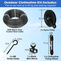 Waslijn Set - Droogkabel Pulley - Buiten Drogen - Met 3 Scheiders - 45 Meter - Zwart — thumbnail 5