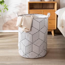 1 stuk - Wasmand - Katoen/linnen wasmand - Opbergemmer - Opbergtas - Opvouwbaar - Katoen/linnen materiaal - Waterdicht - Geschikt voor het opbergen van vuile kleding, speelgoed en huishoudelijke artikelen - 43*35 cm - Witte kubus — thumbnail 4