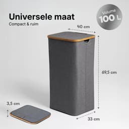 KAD® Wasmand 2 Vakken - Wasmand - Wassorteerder - Grijs - 40cm x 33cm x 70cm — thumbnail 5