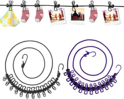 Reiswaslijn - Waslijn met clips - Kleding drogen - Elastisch en verstelbaar - 2 stuks 180cm - Meerdere kleuren — thumbnail 1