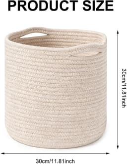 Byshayne- Wasmand met handgrepen - Opbergmand - Katoenen touwmand - Beige - Compact 30 cm x 30 cm - Ideaal voor speelgoed en wasgoed — thumbnail 5