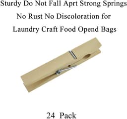 Houten wasknijpers - Grote klemmen - Kleding drogen - Stevige veren - 24 stuks - Houtkleur — thumbnail 4