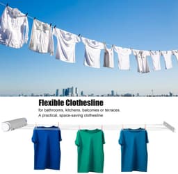 Dailygoods- Waslijn Uittrekbaar 3,75 m - Wanddroogrek - Draagbare Waslijn - Ruimtebesparend - Multifunctioneel Ontwerp - Eenvoudige Installatie - Drooglijn — thumbnail 3