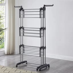 Dailygoods Wasdroger met 6 opvouwbare vleugels op 3 niveaus, uittrekbaar wasrek lengte 75-142 cm, opvouwbare wastafel — thumbnail 4